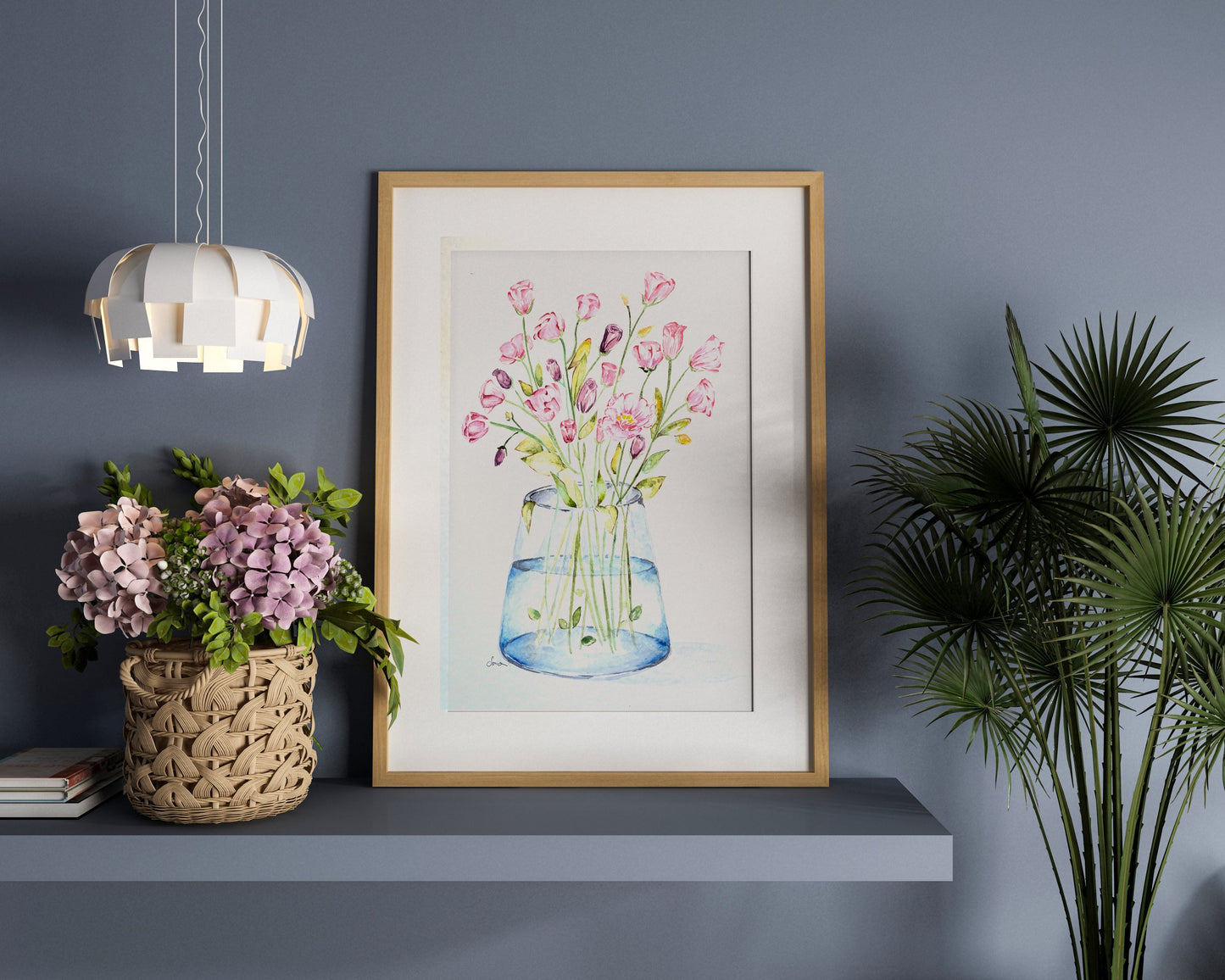 Romantic Lisianthus Watercolor Art Print, Pink & Purple Eustoma Painting