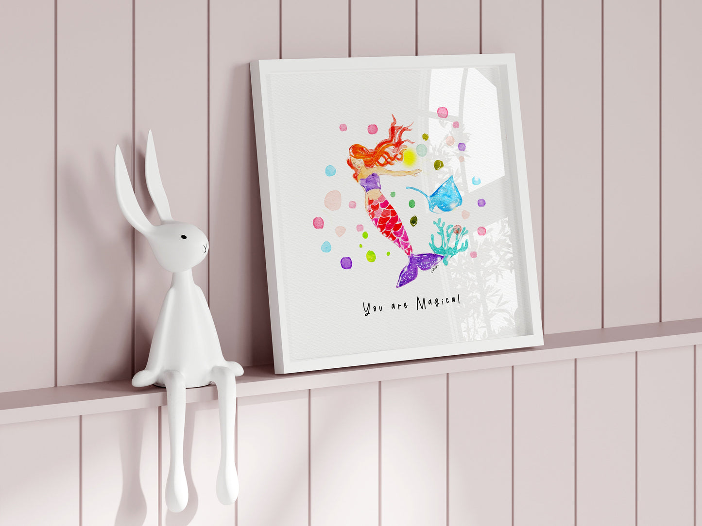 Mermaid Watercolor Art Print | "You are Magical" Quote | Nautical Nursery Decor
