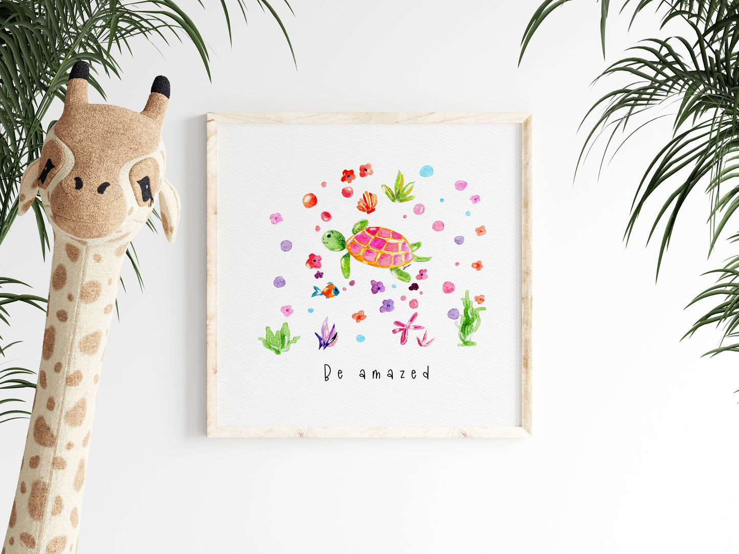 Pink Sea Turtle Watercolor Girl's Print |  Nursery Home Decor  Marine Life