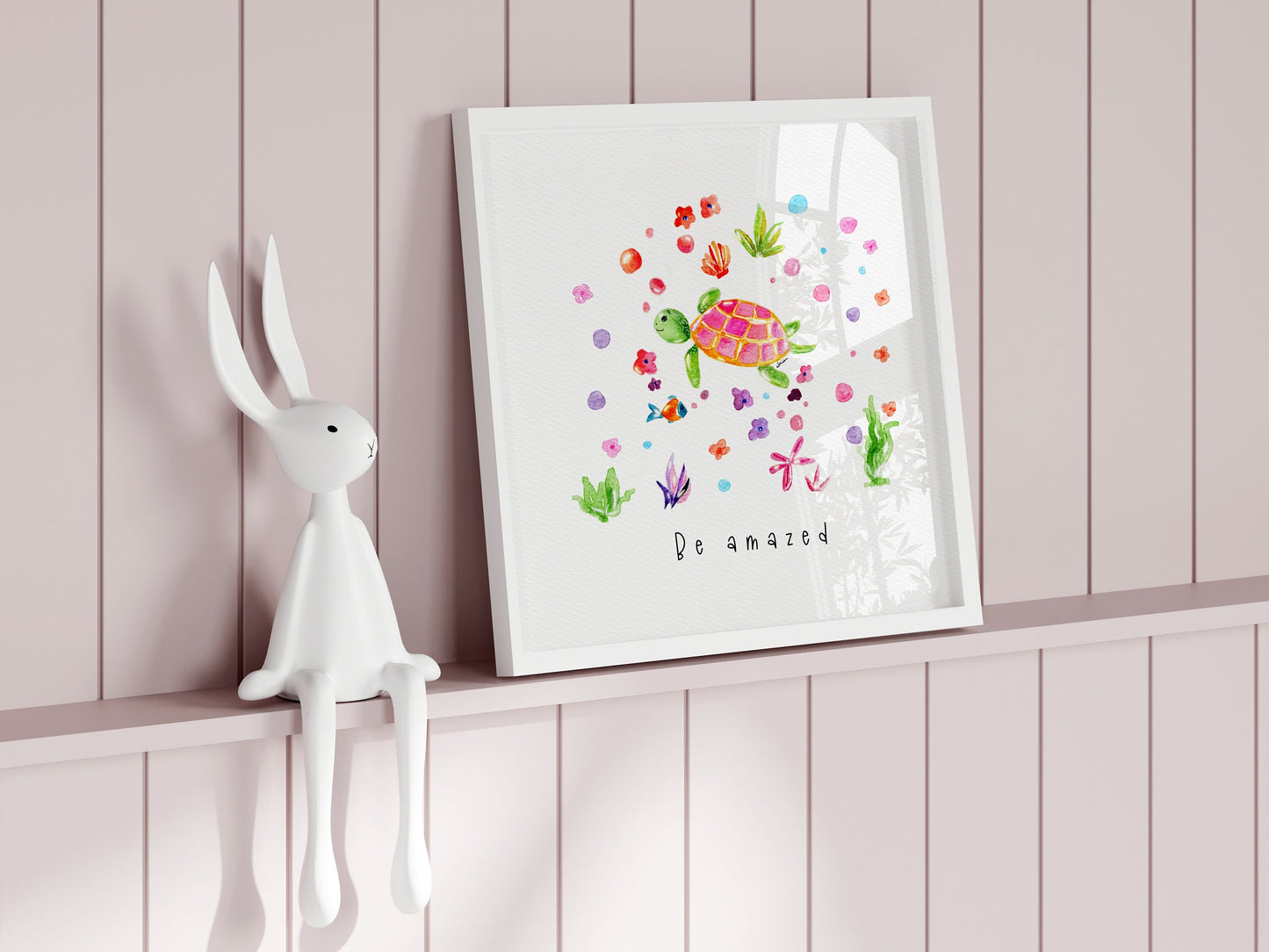 Pink Sea Turtle Watercolor Girl's Print |  Nursery Home Decor  Marine Life
