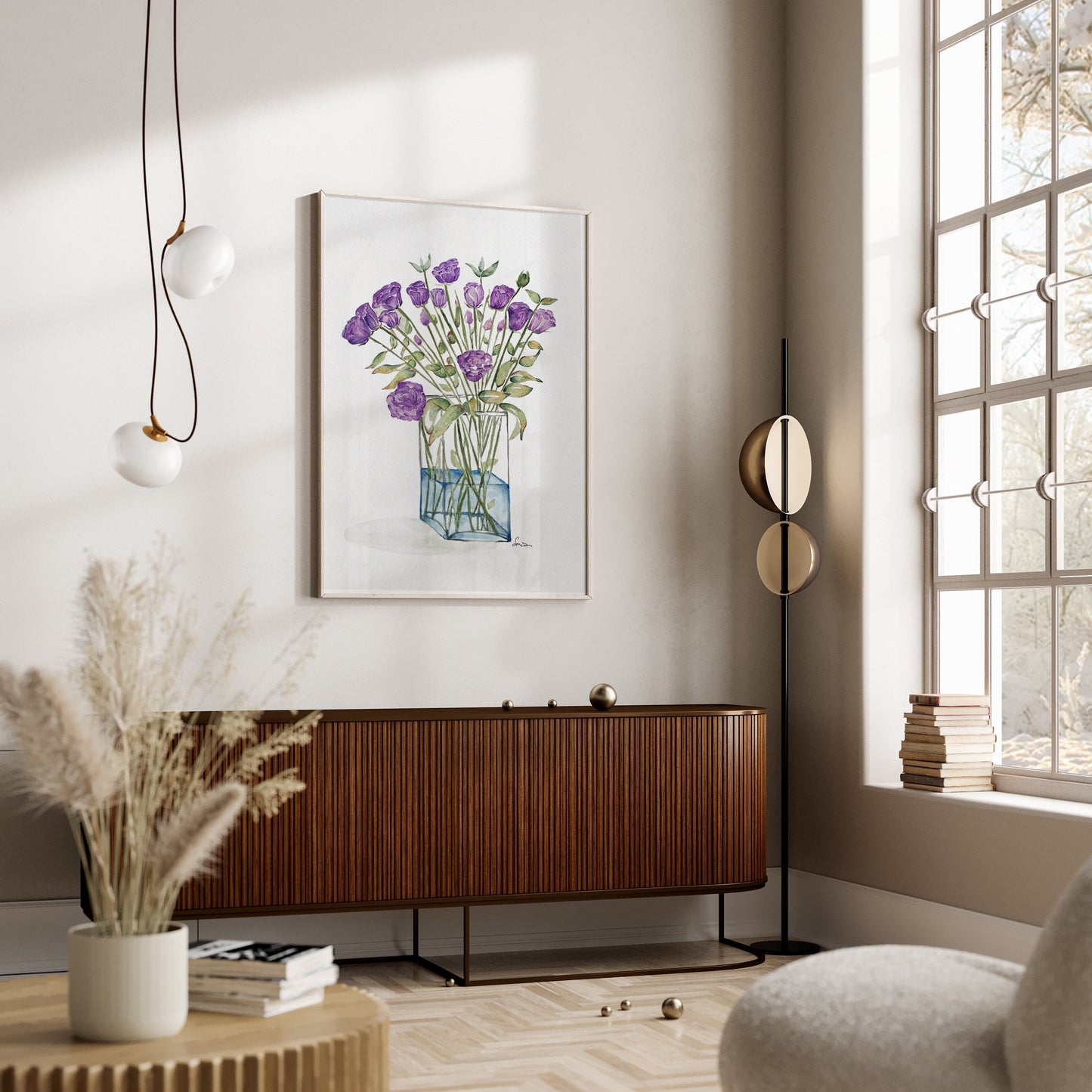Purple Lisianthus Watercolor Painting:  Original Floral Bouquet Art Print