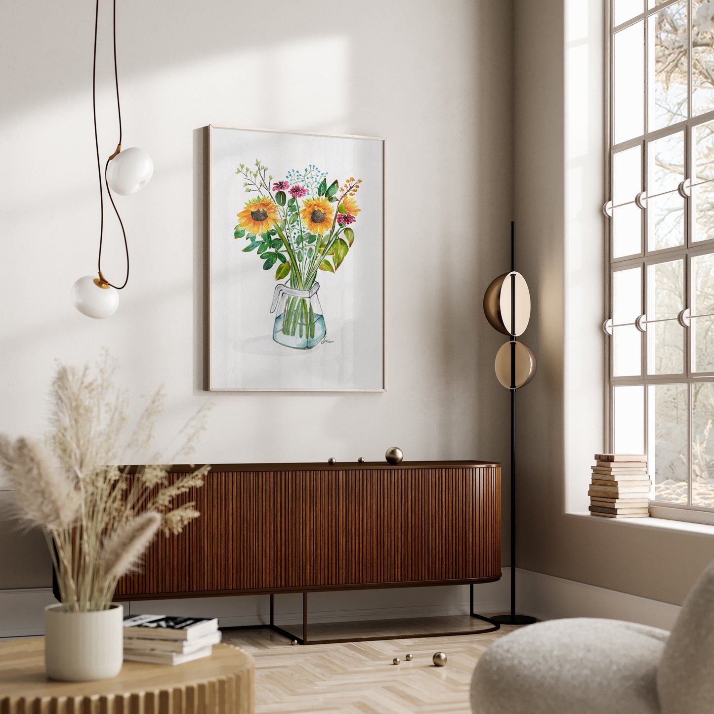 Sunflower Bouquet Watercolor Drawing: Original Floral Art (A3)