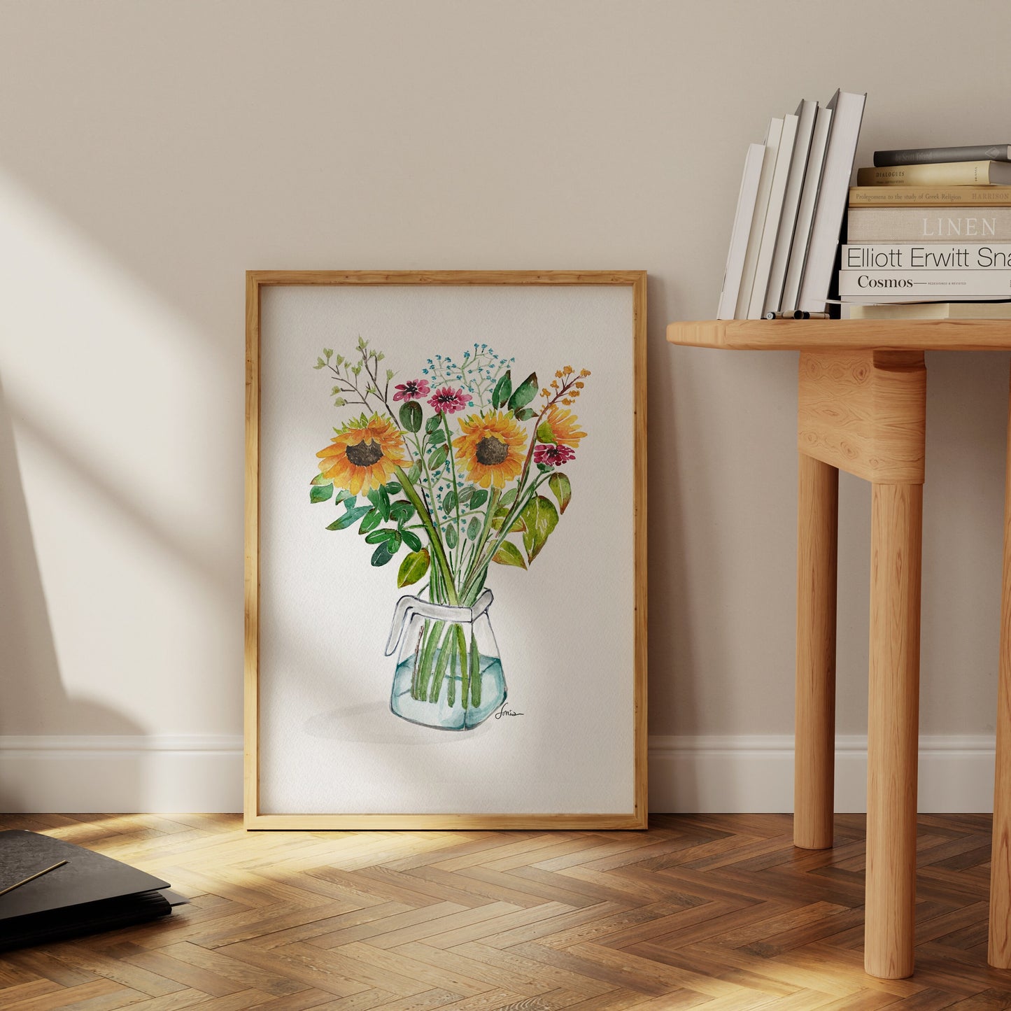 Radiant Sunflower Watercolor Art Print, Sunny Botanical Painting, Wild Vase  Art