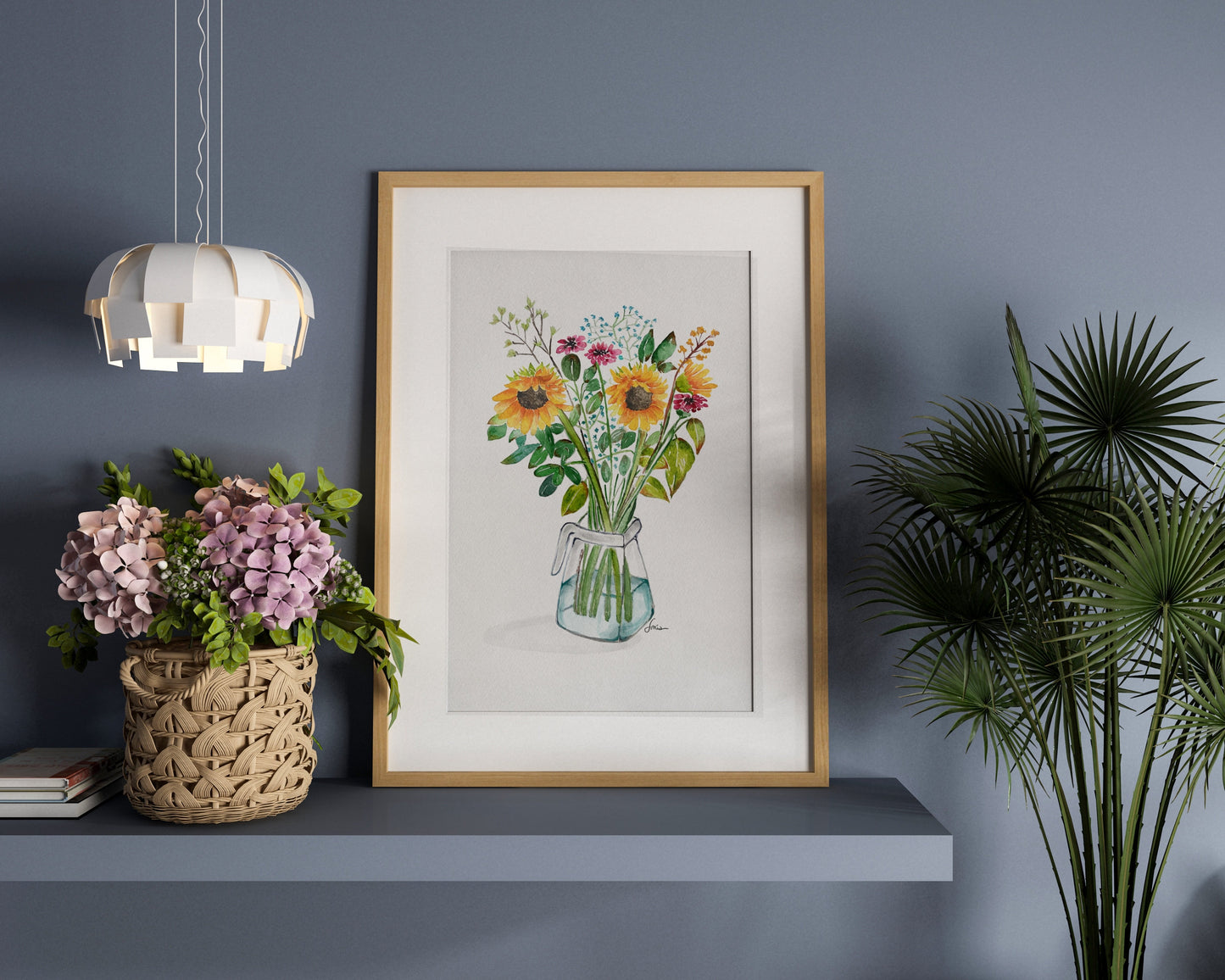 Sunflower Bouquet Watercolor Drawing: Original Floral Art (A3)