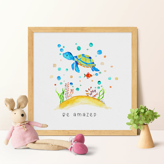Sea Turtle Nursery Art  | Nautical Watercolor Print | Boy's Room Decor