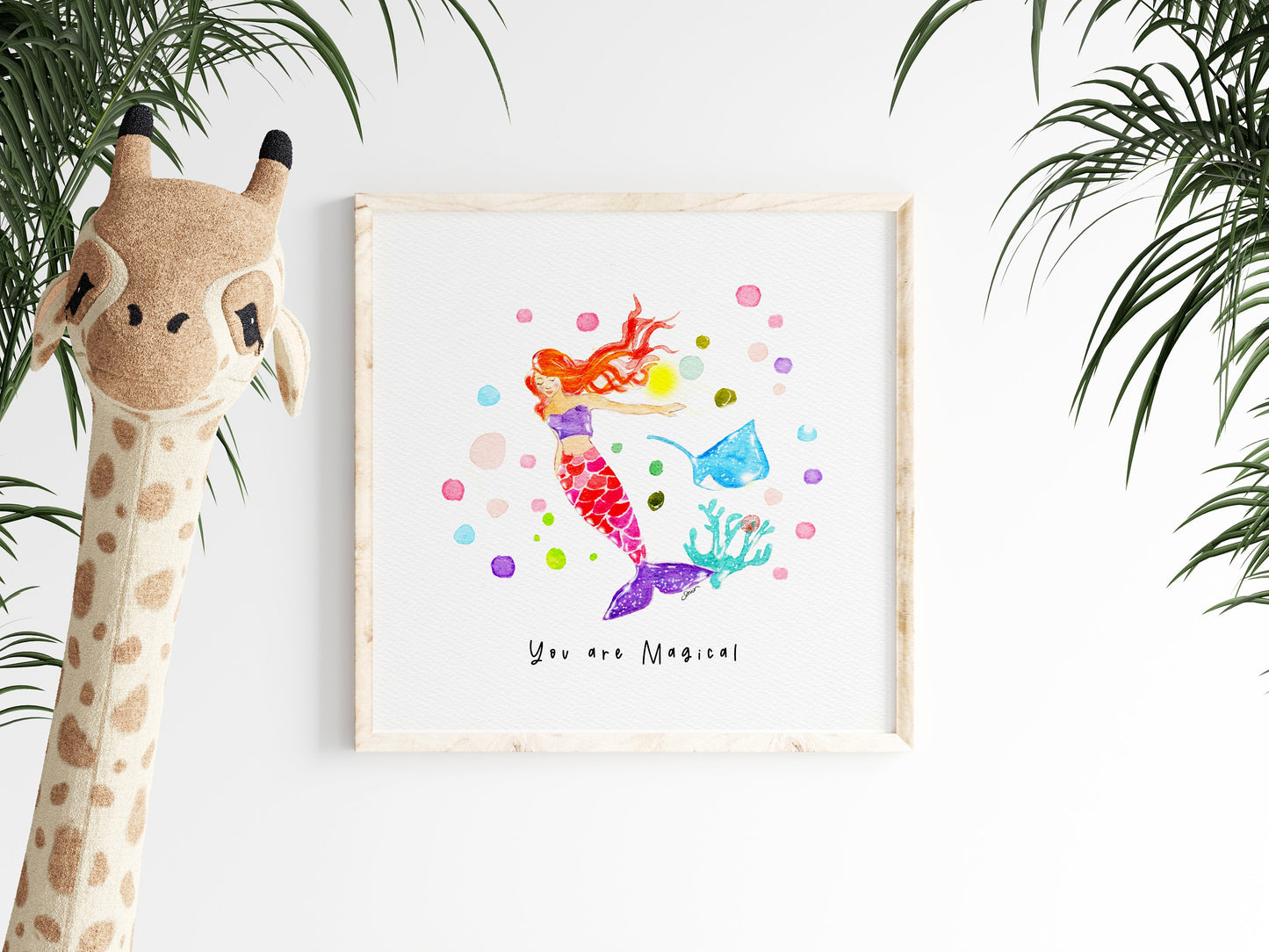 Mermaid Watercolor Art Print | "You are Magical" Quote | Nautical Nursery Decor