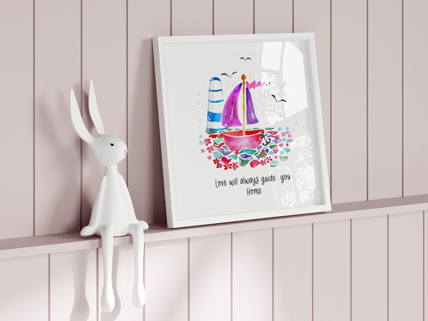 Sailing Boat Nursery Art | Watercolor Nautical Print | Baby Girl Room Decor