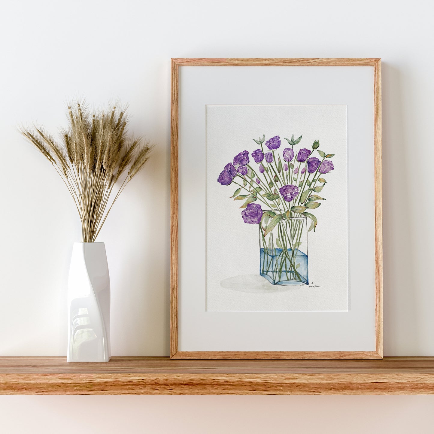 Purple Eustoma Watercolor Art Print, Lisianthus Floral Painting, Home Decor Art