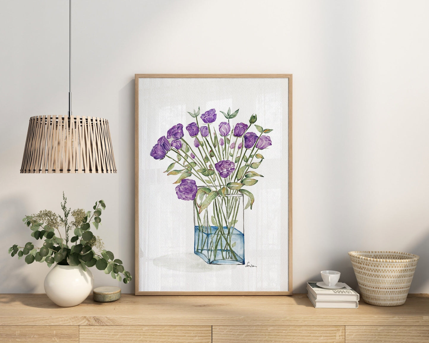 Purple Lisianthus Watercolor Painting:  Original Floral Bouquet Art Print