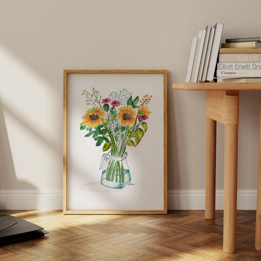 Sunflower Bouquet Watercolor Drawing: Original Floral Art (A3)