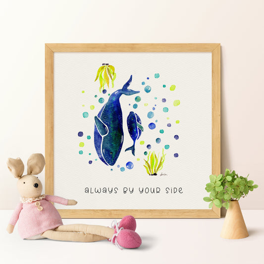 Mom & Baby Whale Art | Handmade Watercolor Ocean Nursery Decor| New Born Gift