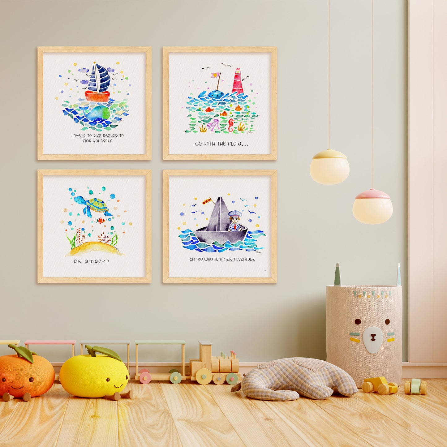 Sea Turtle Nursery Art  | Nautical Watercolor Print | Boy's Room Decor