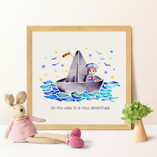 Little Sailor Boat Watercolor Print | Empowering Quote | Nautical Kid Wall Art