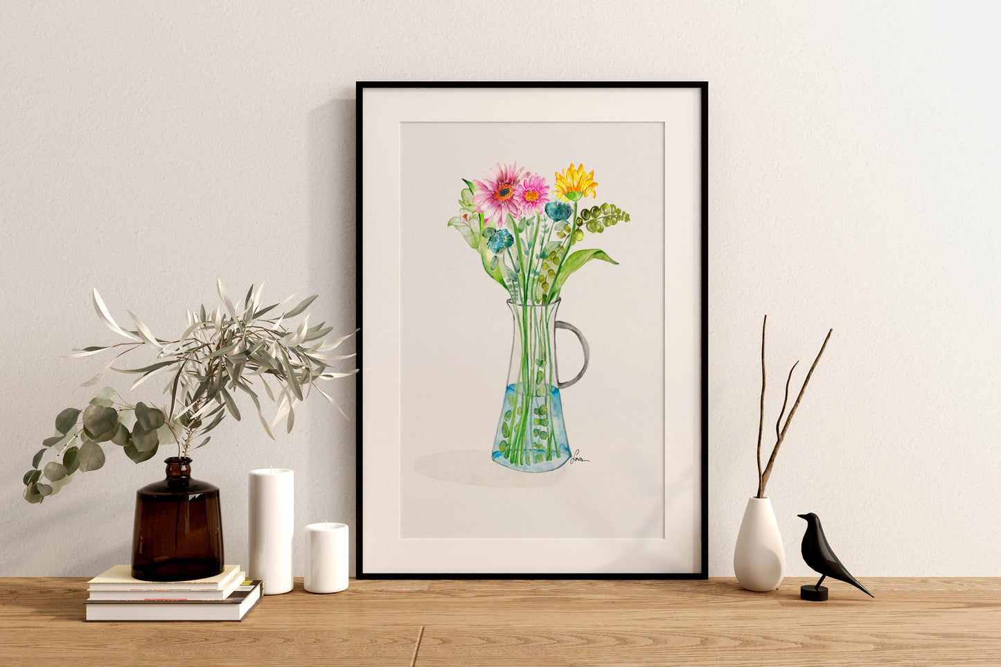 Sunny Wildflower Watercolor Art Print, Yellow Daisy Painting, Botanical Wall Art