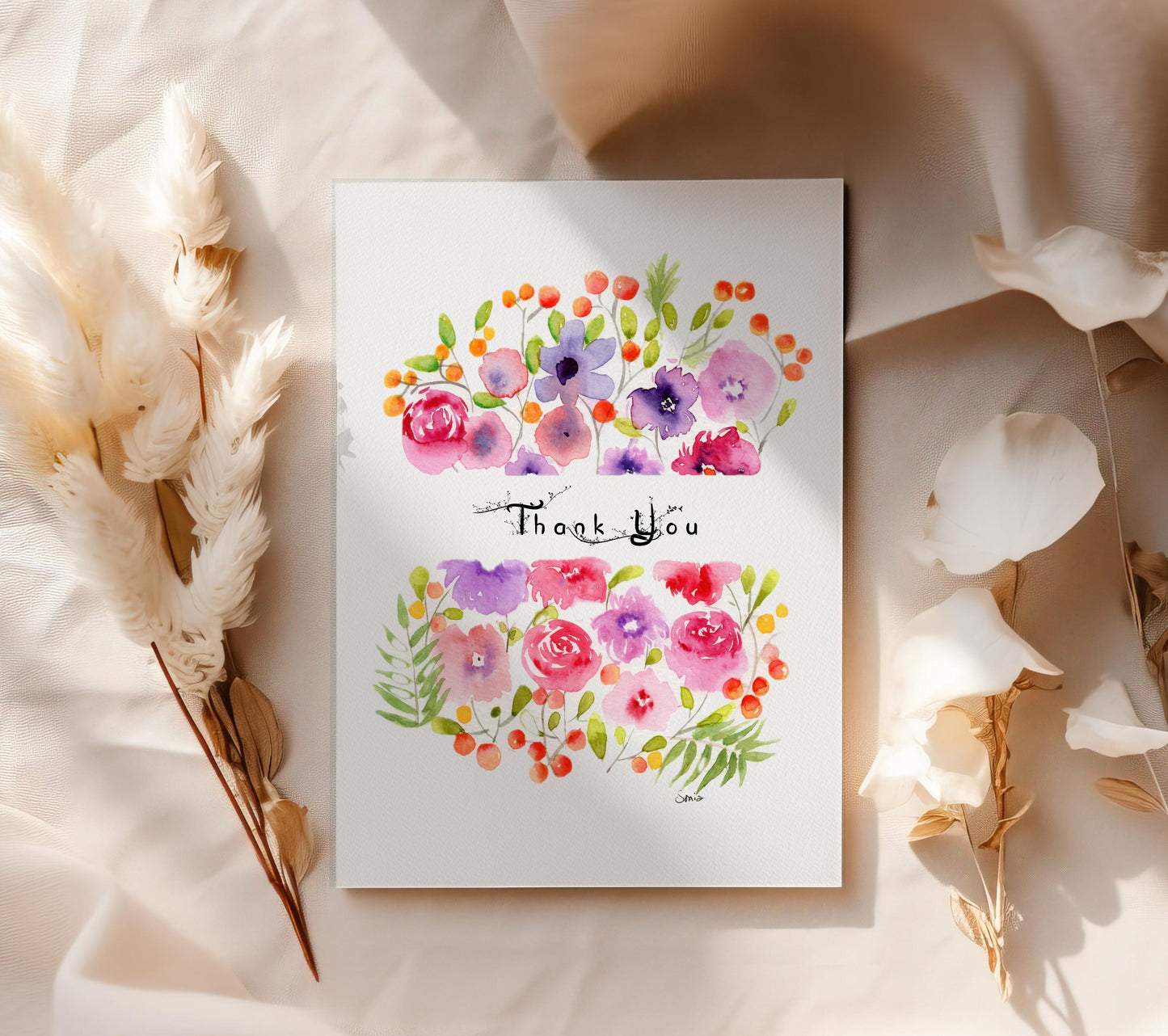 Hand-Painted Watercolor Floral Card | Purple Rose Botanical Greeting