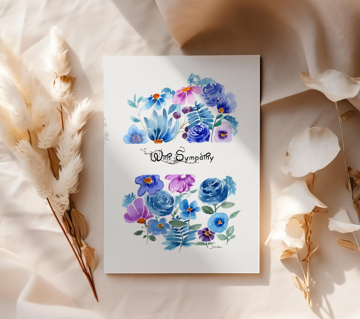 Deep Blue Floral Watercolor Notecard | Handmade Botanical Card | Indigo Flower
