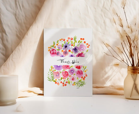 Hand-Painted Watercolor Floral Card | Purple Rose Botanical Greeting