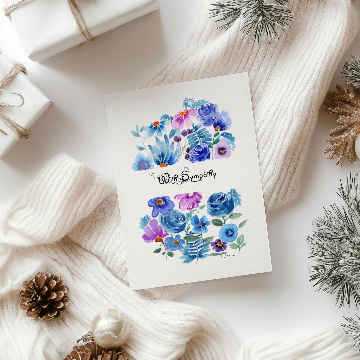 Deep Blue Floral Watercolor Notecard | Handmade Botanical Card | Indigo Flower