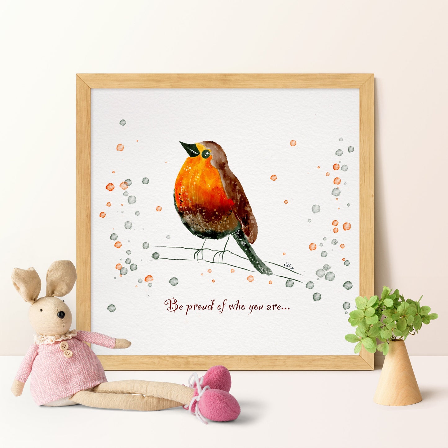 Hand-Drawn Red Bird Art Print Affirmation |  Nursery Wall Art |  Digital Print