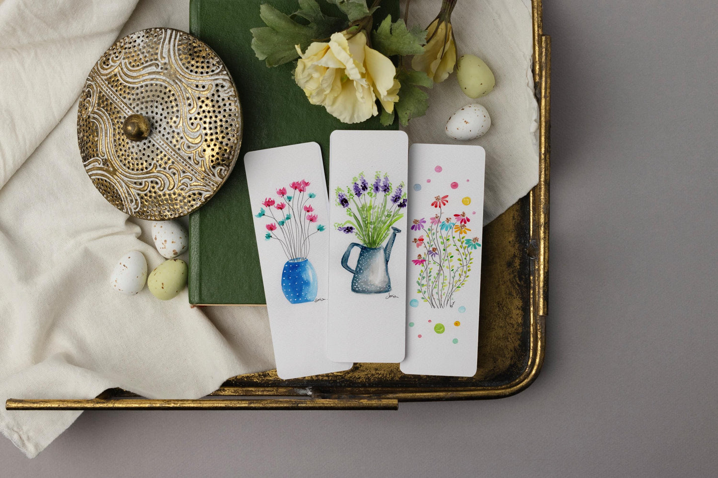 Set of 3 Watercolor Botanical Bookmarks | Wildflower Floral Stationery Bundle