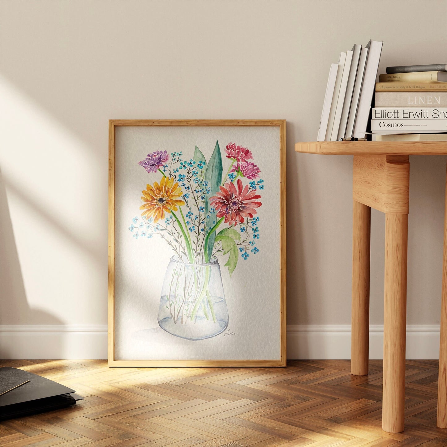 Original Watercolor Floral Art Print: Daisies, Carnations, Wildflowers