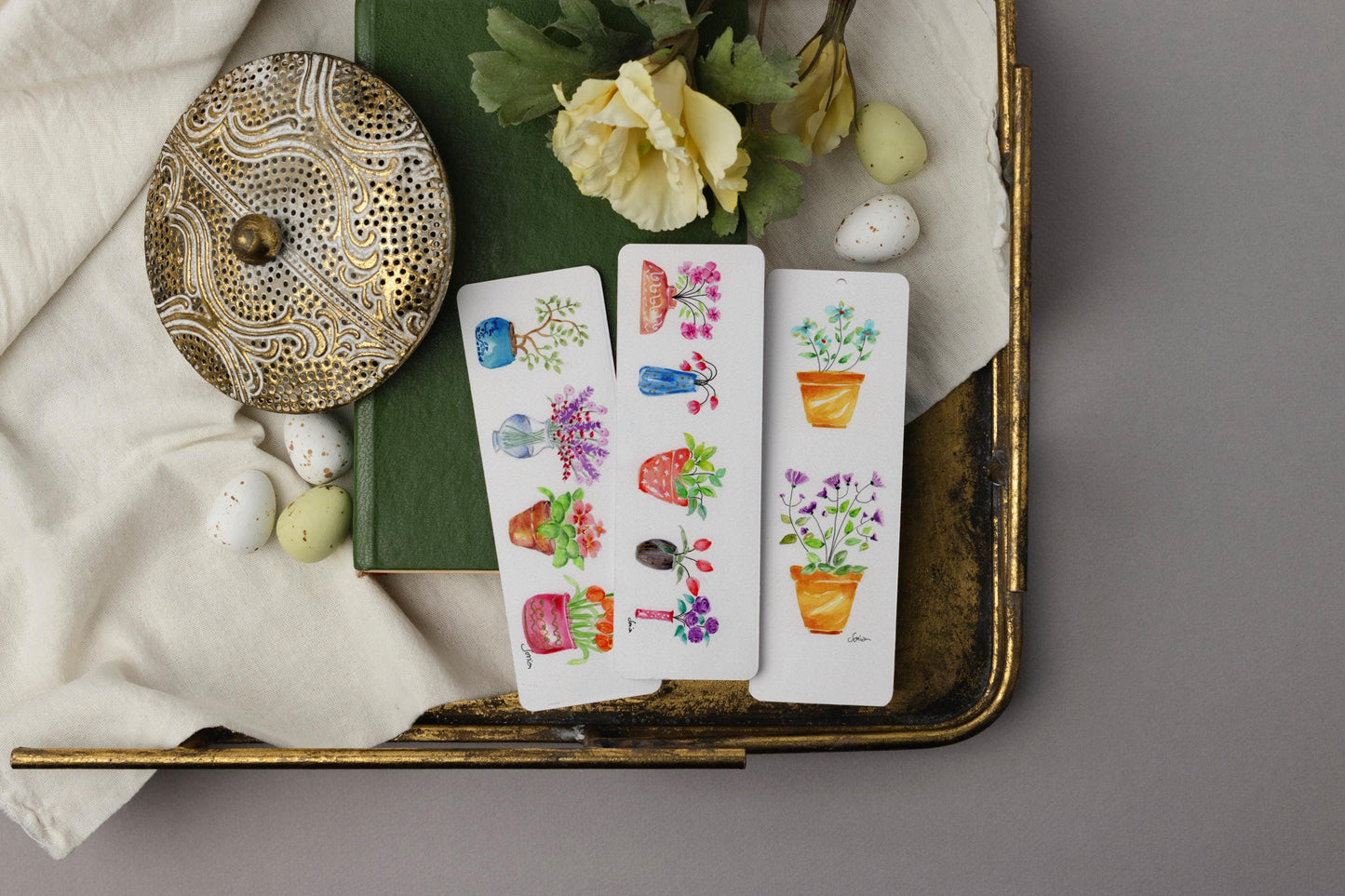 Watercolor Flower Bookmarks, Hand-Painted Floral Art,Botanical Bookmark Set of 3