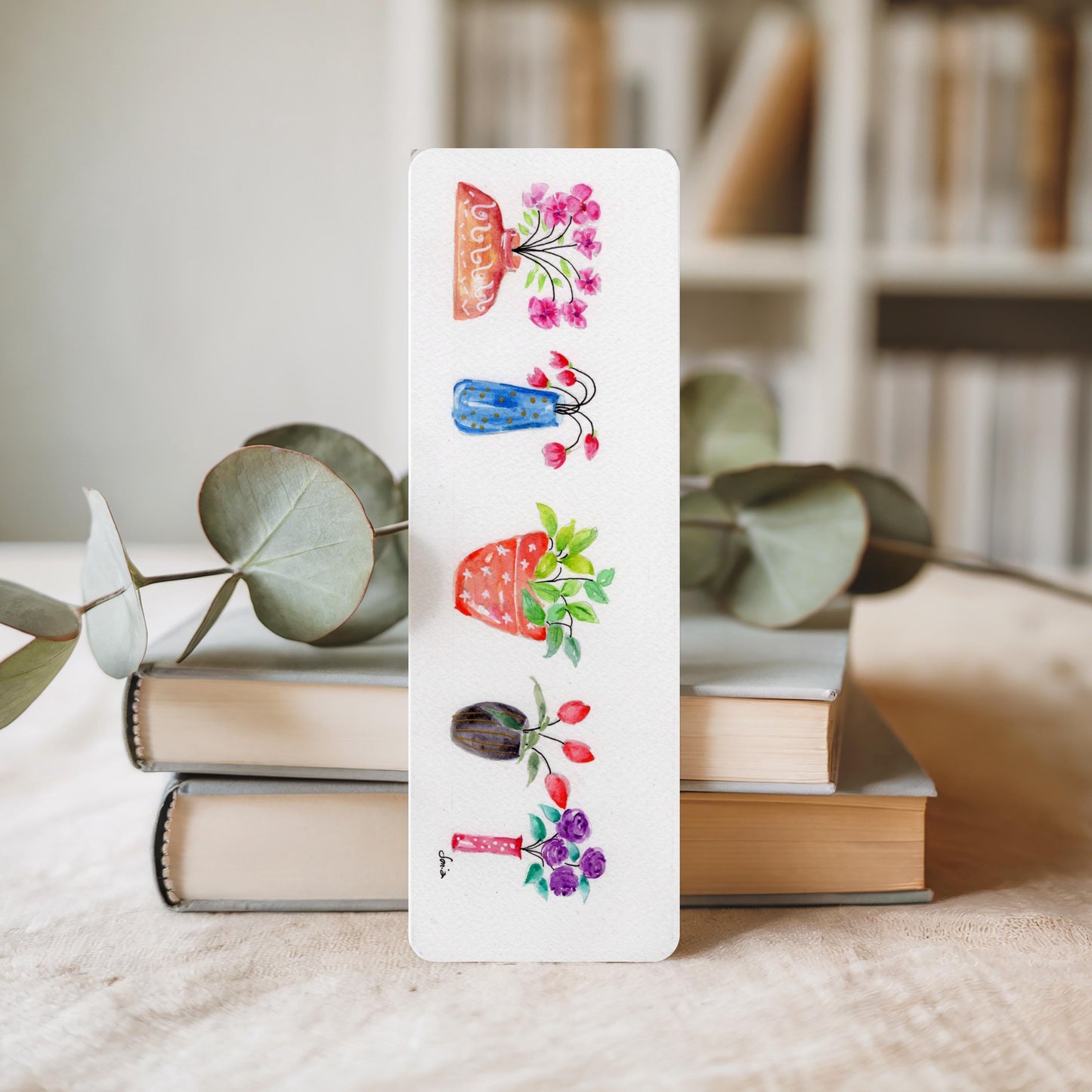 Set of 3 Botanical Hand-Painted Floral Art, Stationary Potted Plant Art Garden