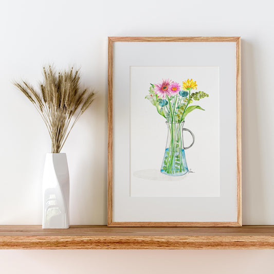 Sunny Wildflower Watercolor Art Print, Yellow Daisy Painting, Botanical Wall Art