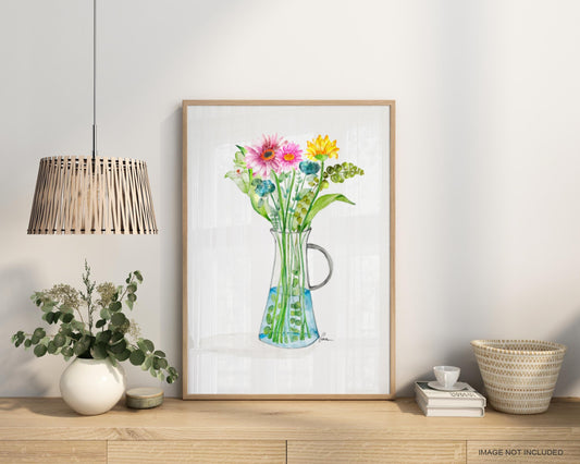 Sunny Wildflower Watercolor Art Print, Yellow Daisy Painting, Botanical Wall Art
