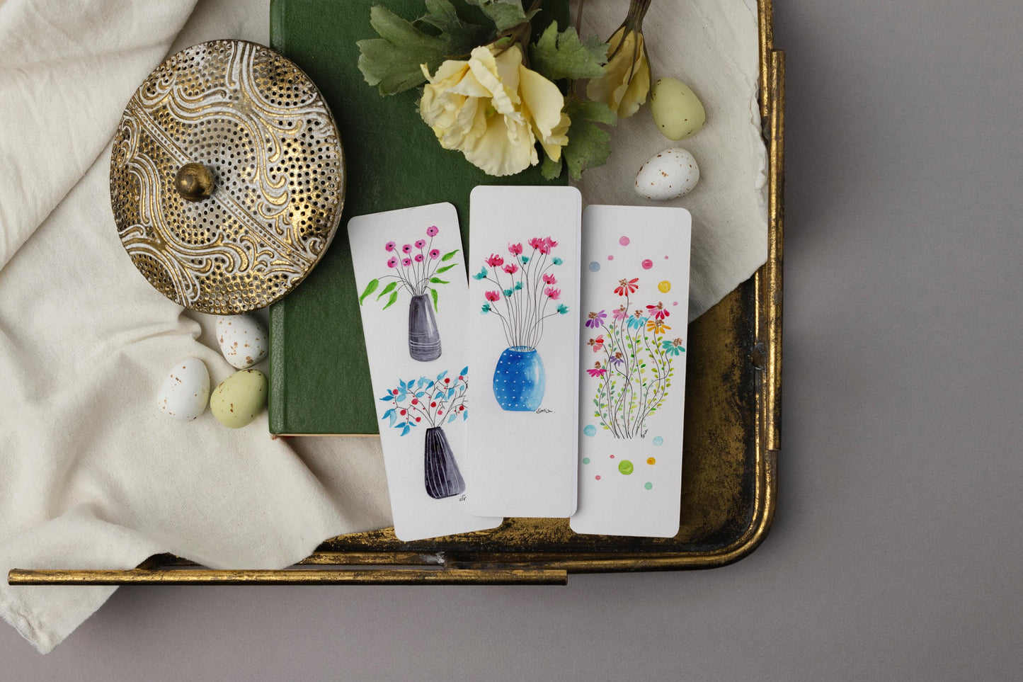 Set of 3 Watercolor Floral Bookmarks | Botanical Art | Hand-Painted Stationery