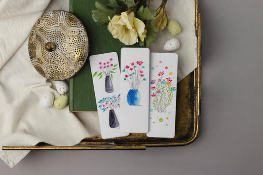 Set of 3 Watercolor Floral Bookmarks | Botanical Art | Hand-Painted Stationery