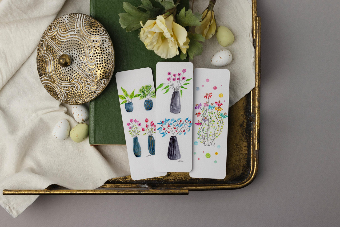 Watercolor Flower Pot Bookmarks | Floral Handmade Art Plant Lover Gift Set of 3