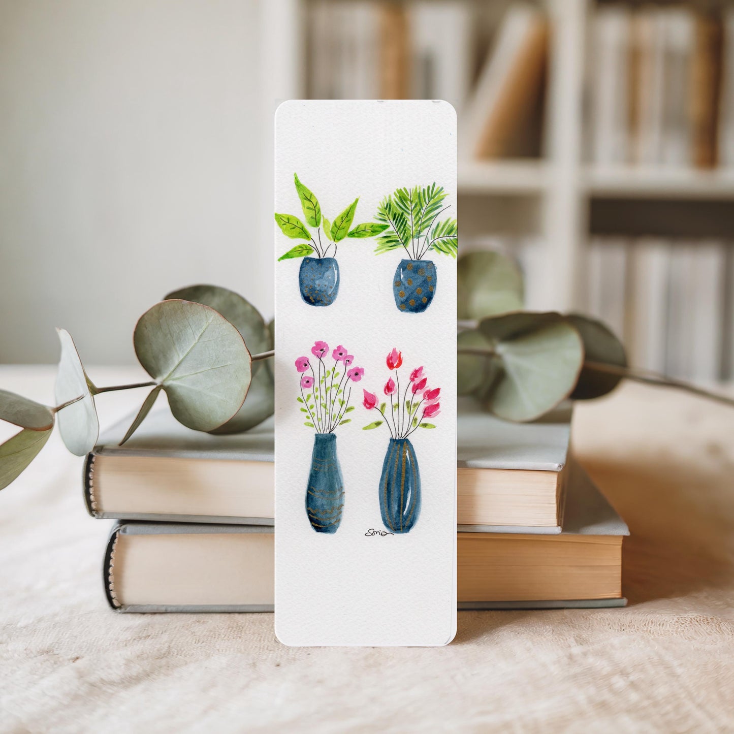 Watercolor Flower Pot Bookmarks | Floral Handmade Art Plant Lover Gift Set of 3