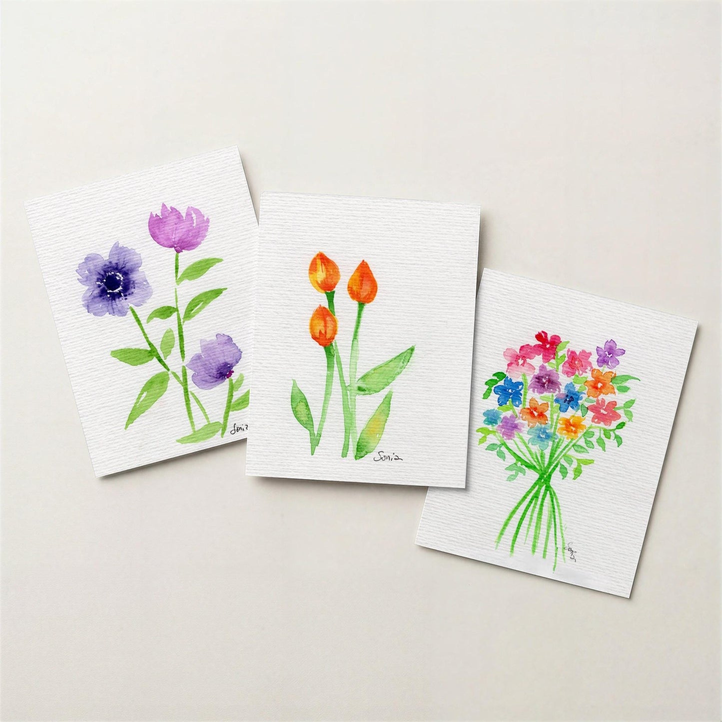 Set of 3 Botanical Watercolor Postcards | Hand-Painted  Floral Stationery
