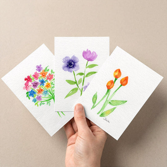 Set of 3 Botanical Watercolor Postcards | Hand-Painted  Floral Stationery