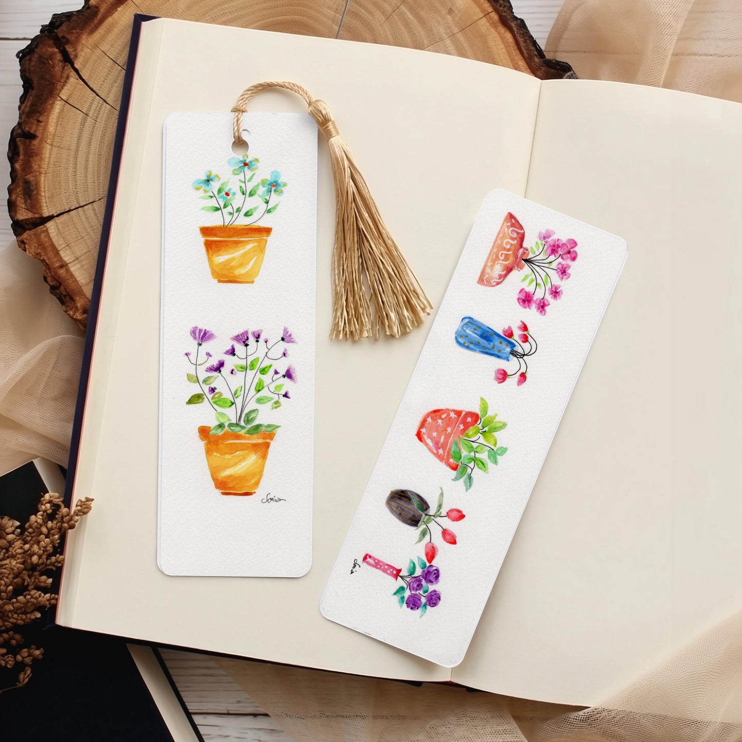 Watercolor Flower Bookmarks, Hand-Painted Floral Art,Botanical Bookmark Set of 3