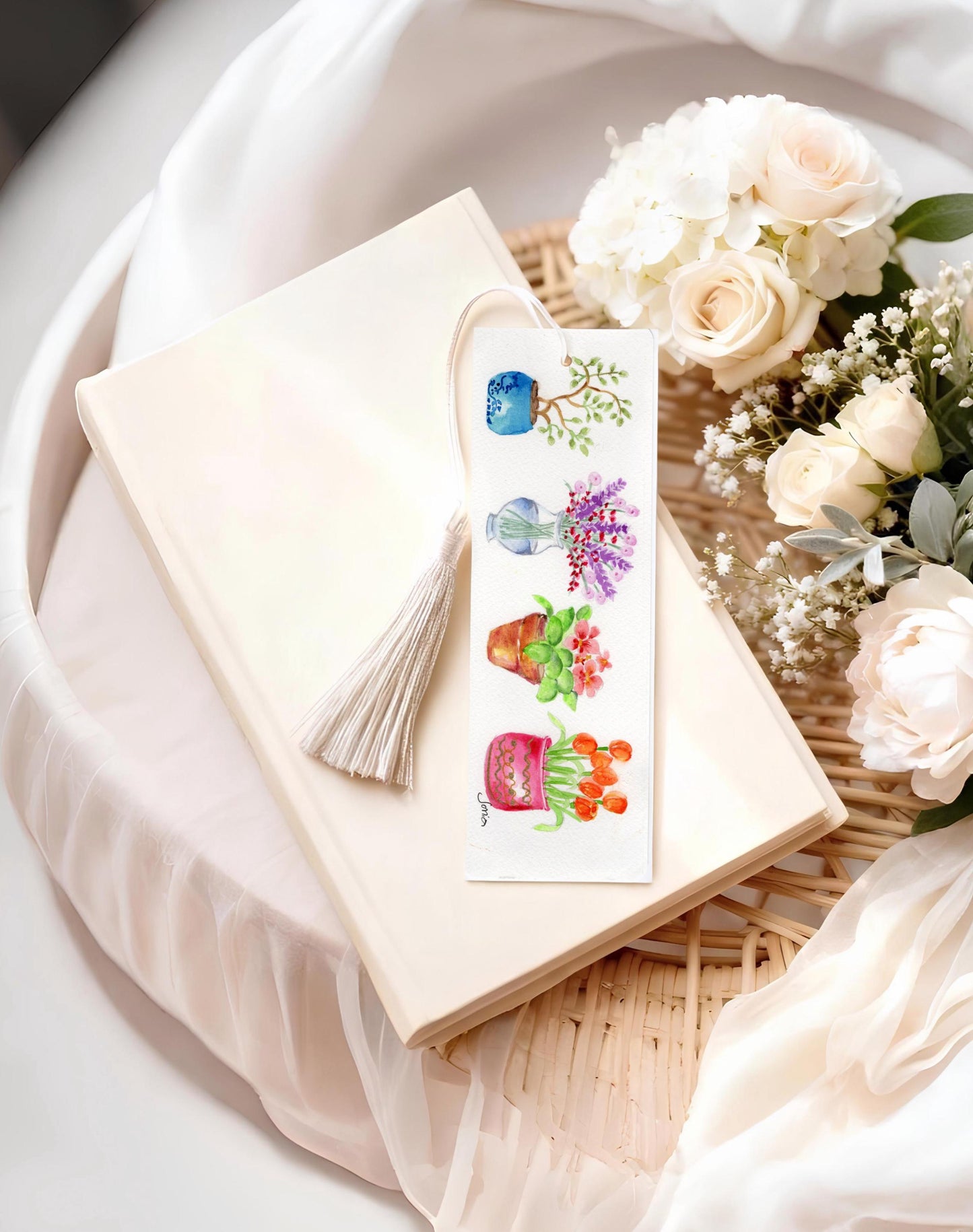 Botanical Bookmark Set of 3, Hand-Painted Floral Gift Art Stationary