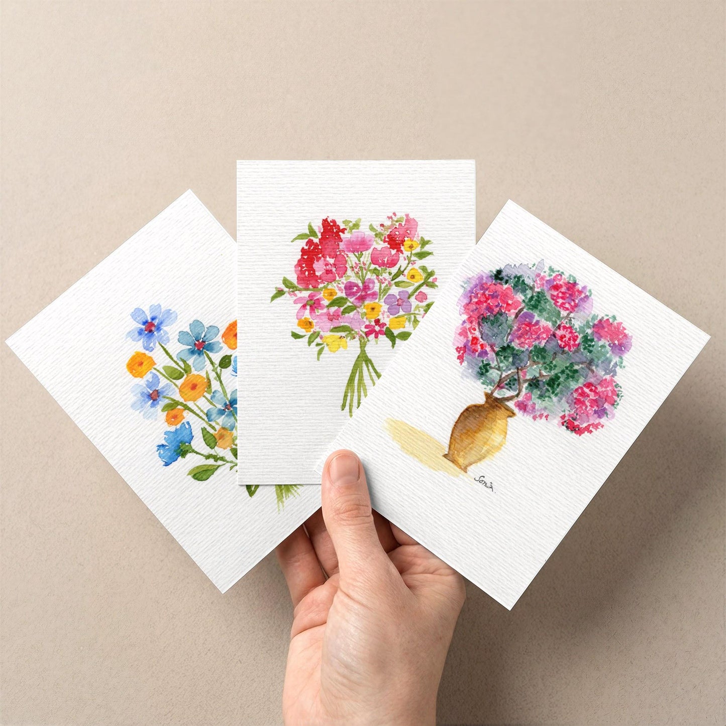 Set of 3 Botanical Postcard | Handmade Watercolor Hand-Painted Stationary Gift