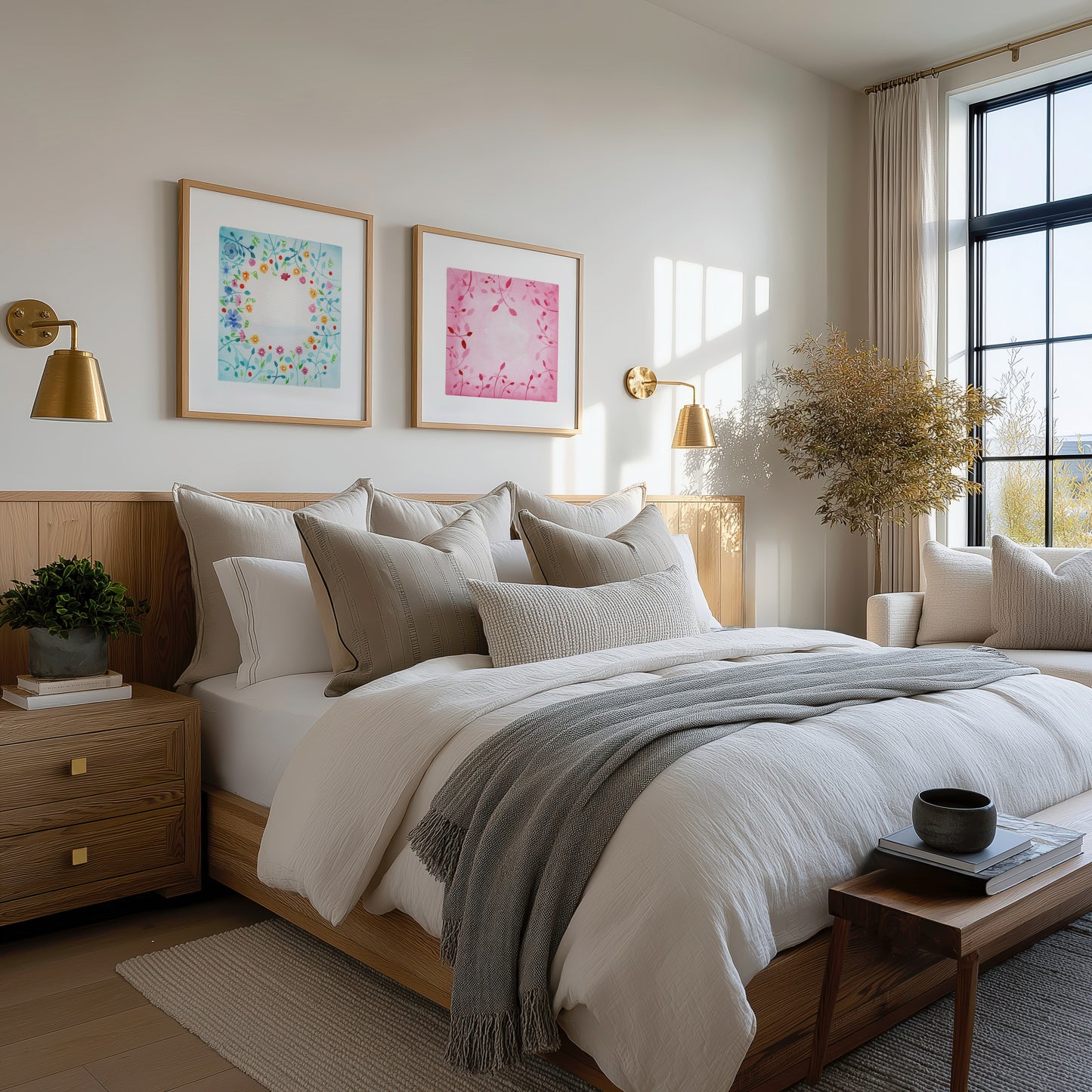 Botanical Harmony: The Silence & The Bloom – A Watercolor Duo Print of the Lagoon & Blush