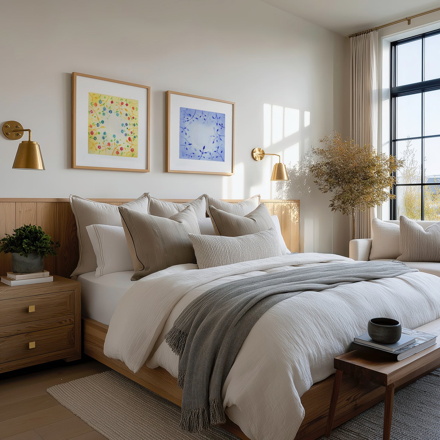 Botanical Harmony: The Silence & The Bloom – A Watercolor Duo Print of the Sun and the Ocean