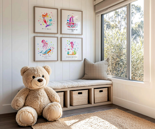 Set of 4 Nautical Nursery Watercolor  Girl Prints - "Sea of Empowerment" Collection. Edition 2