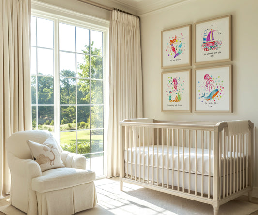 Set of 4 Nautical Nursery Watercolor  Girl Prints - "Sea of Empowerment" Collection. Edition 2