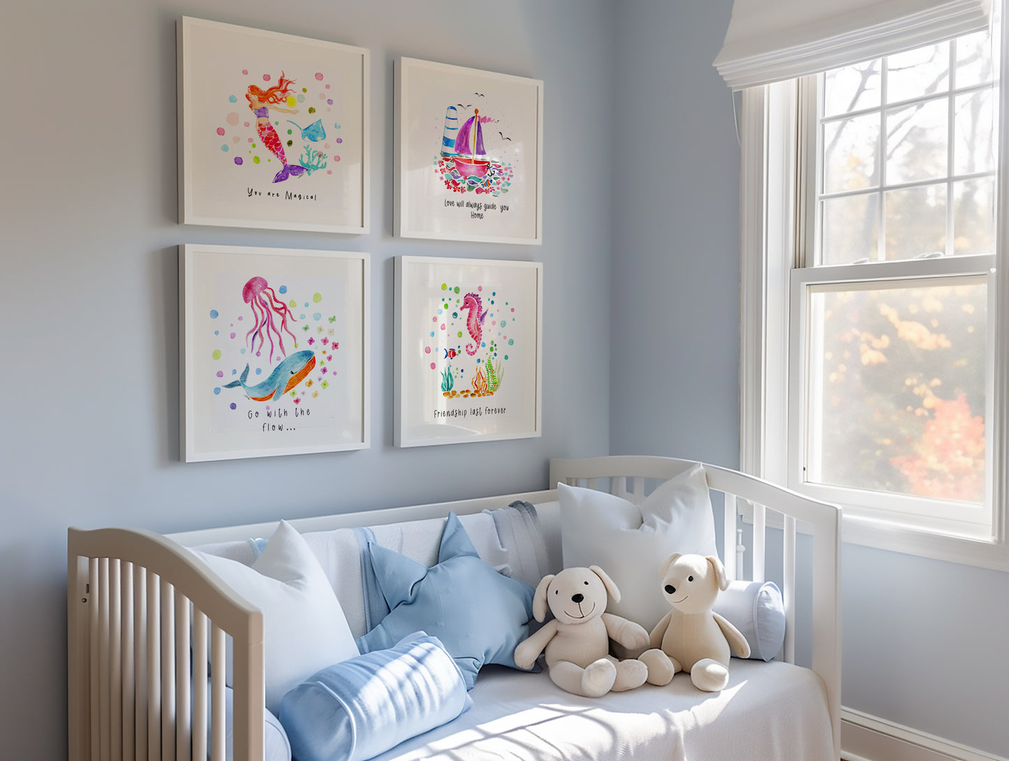Set of 6 Nautical Nursery Watercolor  Girl Prints - "Sea of Empowerment" Collection.