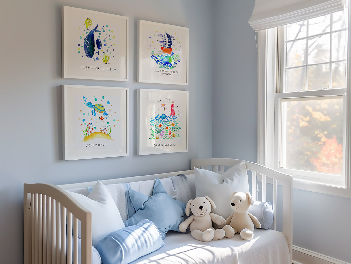 Set of 6 Nautical Nursery Watercolor  Boys Prints - "Sea of Empowerment" Collection.