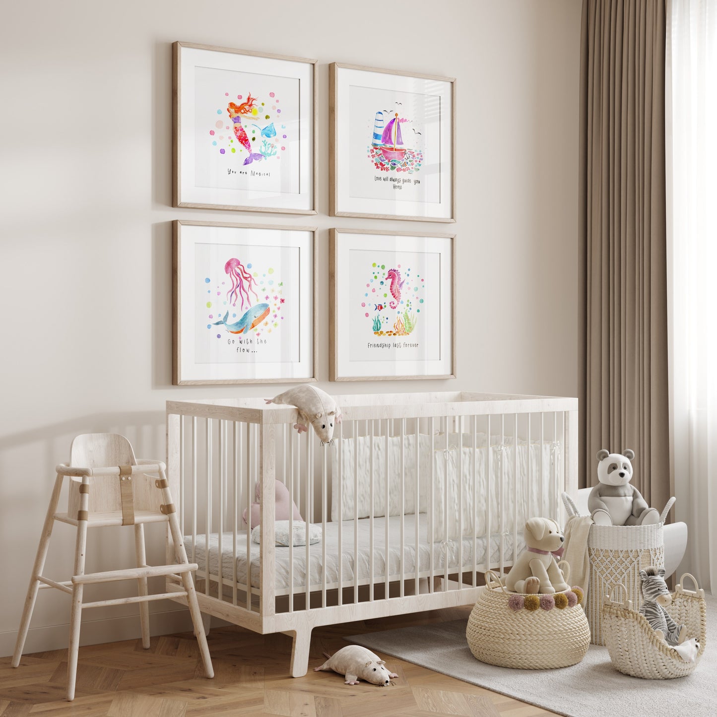 Set of 4 Nautical Nursery Watercolor  Girl Prints - "Sea of Empowerment" Collection. Edition 2