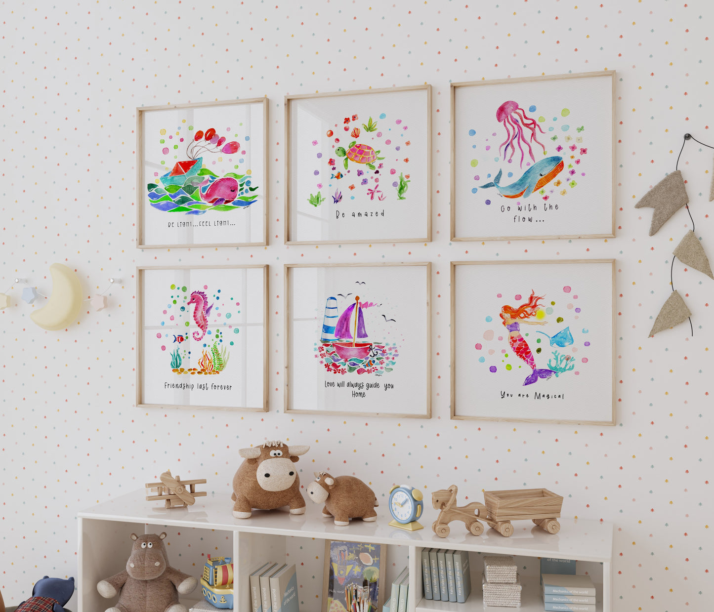 Set of 6 Nautical Nursery Watercolor  Girl Prints - "Sea of Empowerment" Collection.