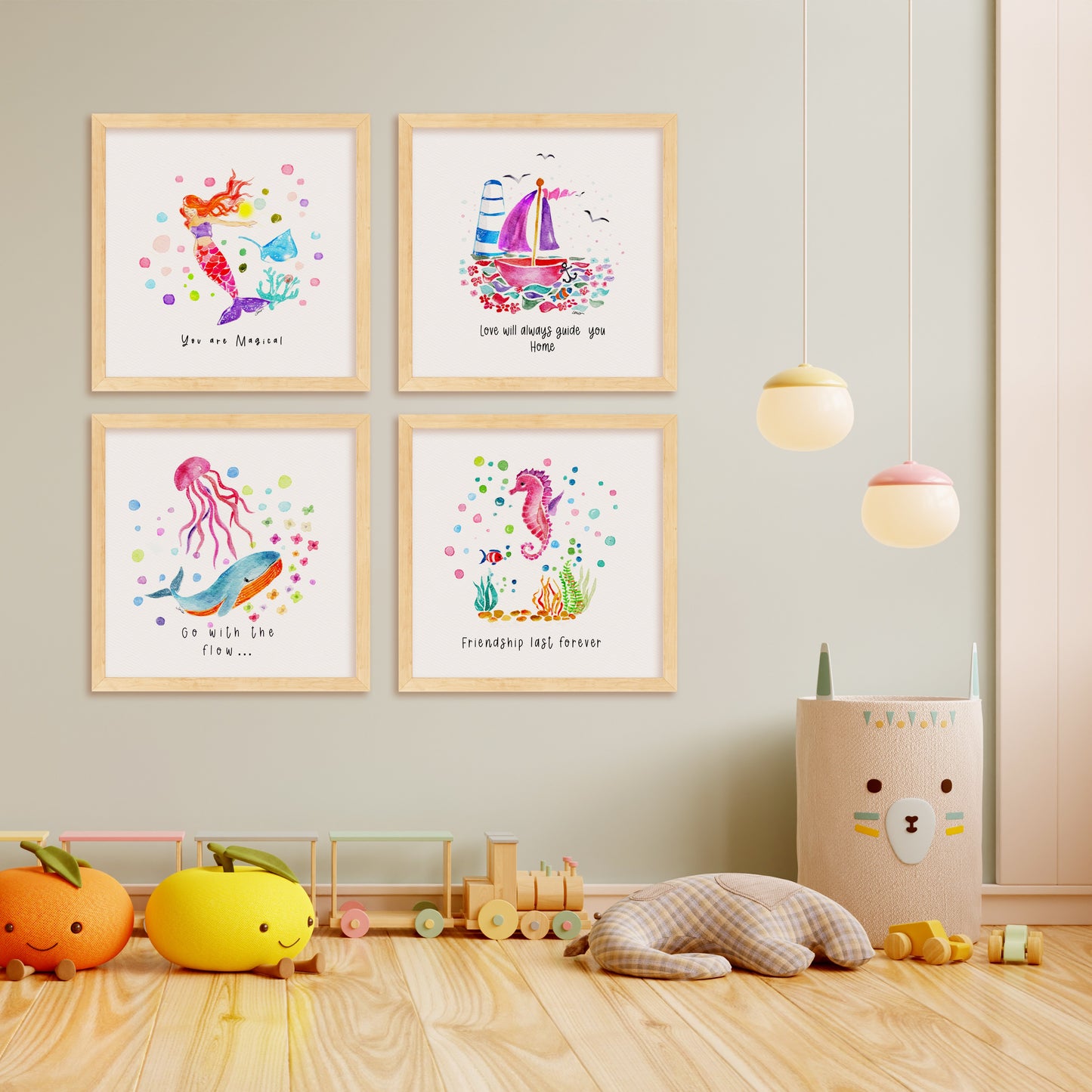 Set of 4 Nautical Nursery Watercolor  Girl Prints - "Sea of Empowerment" Collection. Edition 2