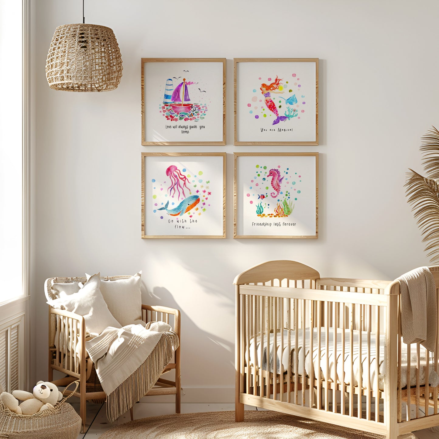 Set of 6 Nautical Nursery Watercolor  Girl Prints - "Sea of Empowerment" Collection.