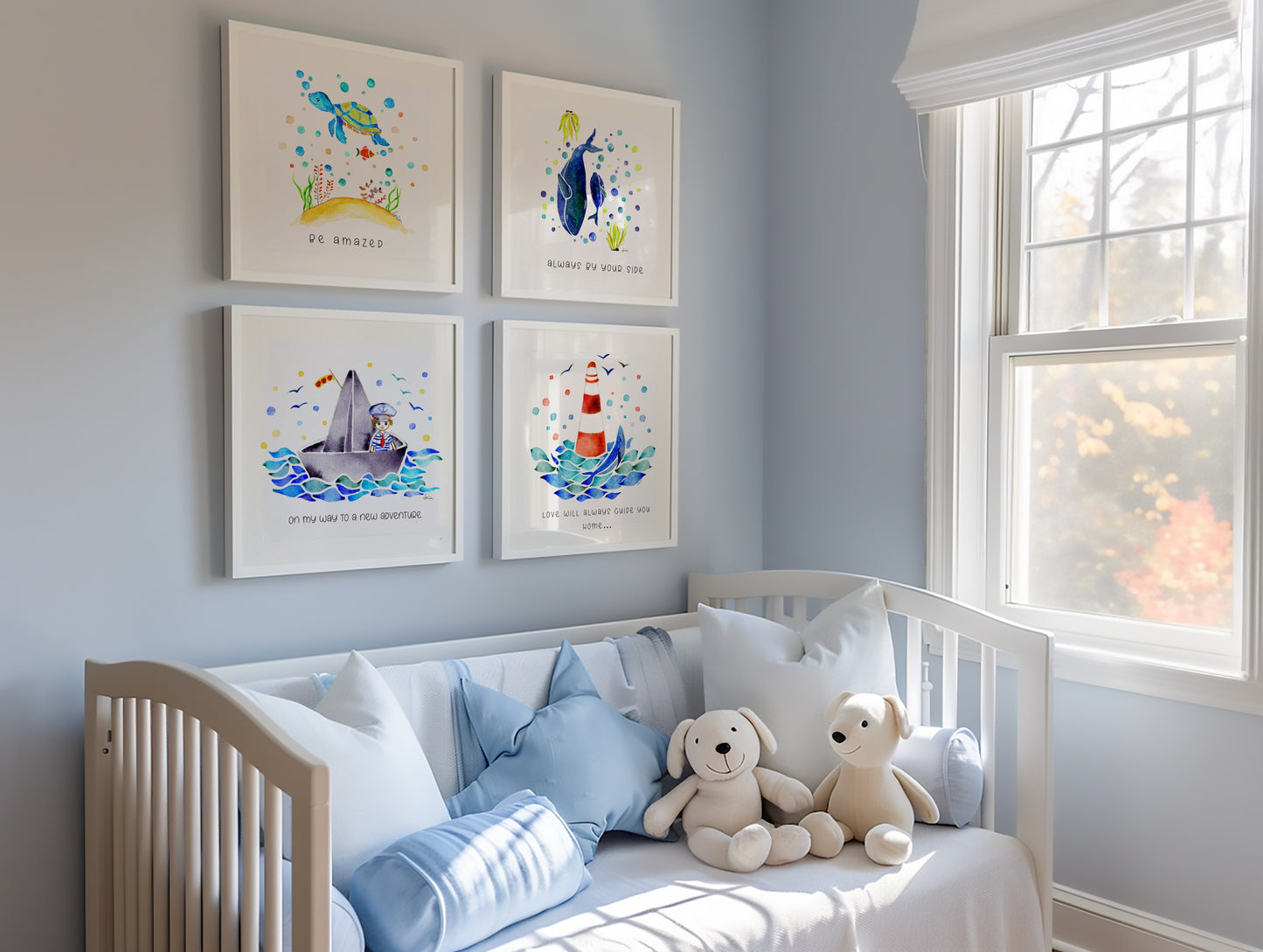 Set of 4 Nautical Nursery Watercolor Boys Prints - "Sea of Empowerment" Collection. Edition 1.