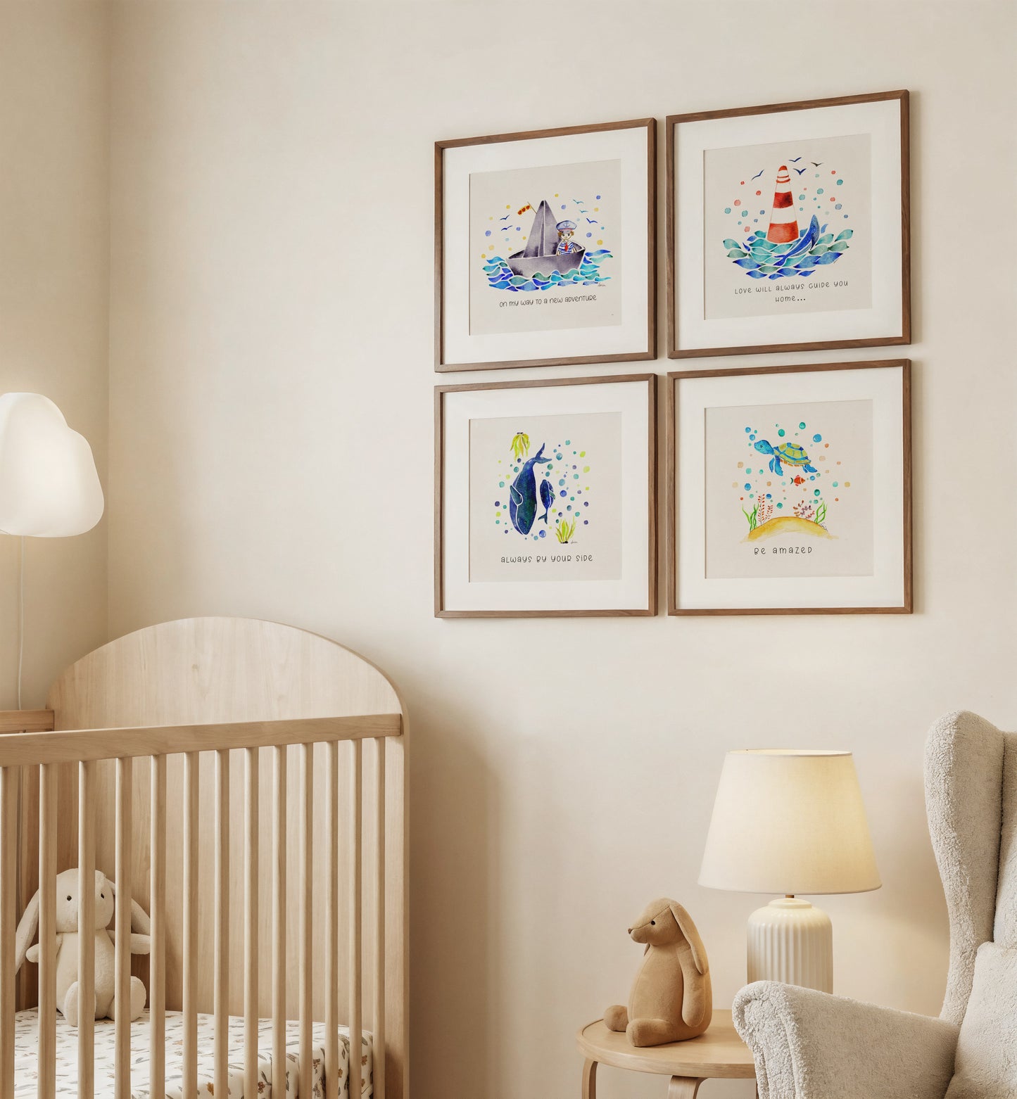 Set of 4 Nautical Nursery Watercolor Boys Prints - "Sea of Empowerment" Collection. Edition 1.